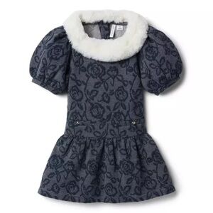 NWT Janie and Jack Faux Fur Collar Floral Jacquard Dress